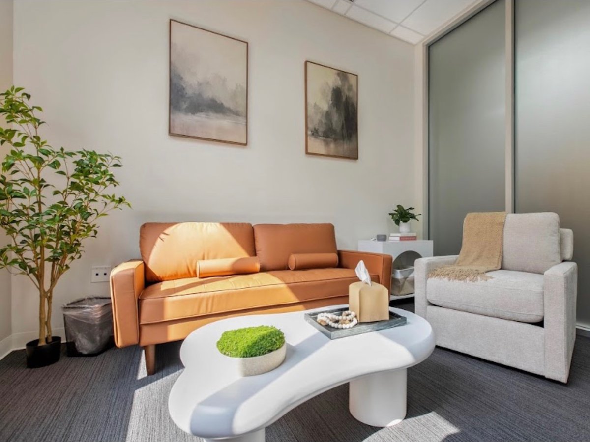 OmniCare clinic office in Ontario, CA — a calm consultation room with a sofa and chairs